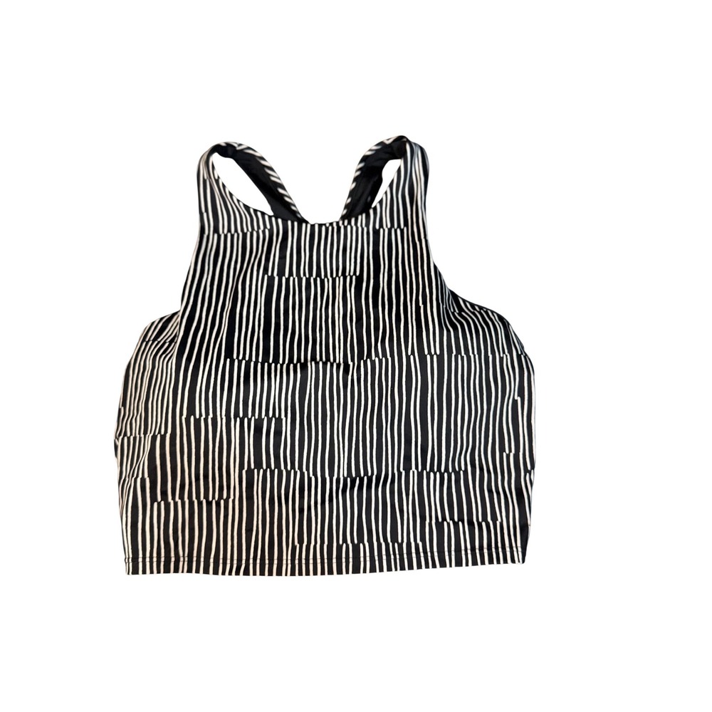 Athleta D-DD Conscious Crop Printed Bikini Top Black White Stripe 657725 Large